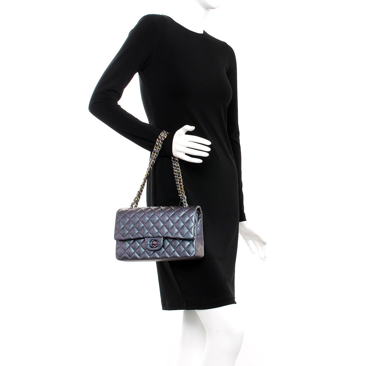 Chanel Iridescent Goatskin Quilted Medium Double Flap Purple 3 of 9