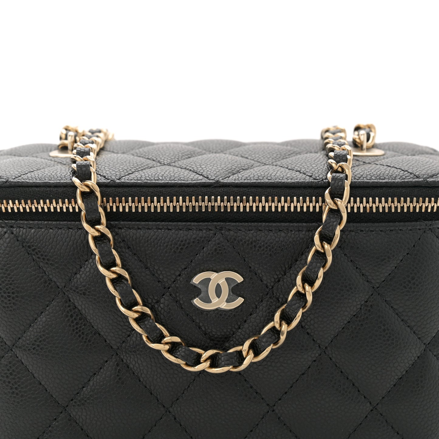 Caviar Quilted Small Vanity Case With Chain Black