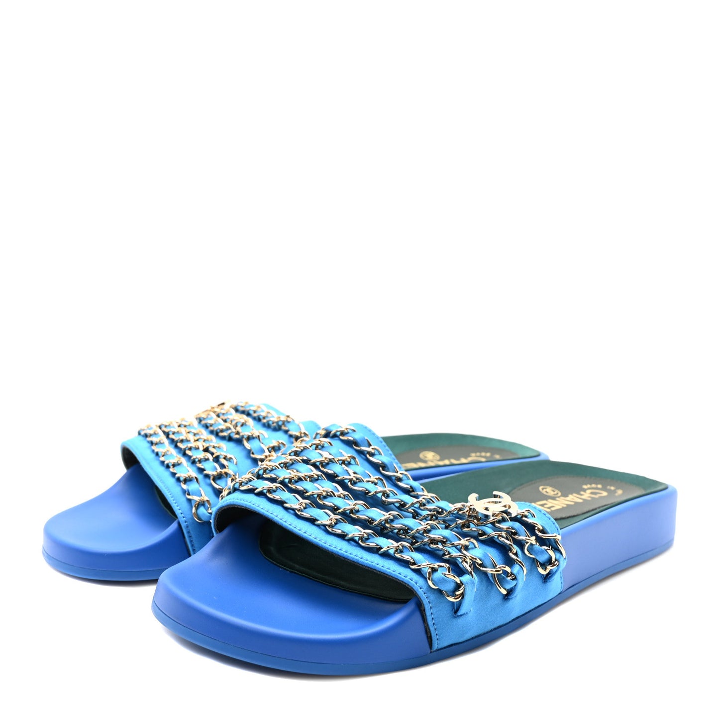Satin Chain Flat Sandals 39 Bright Blue
