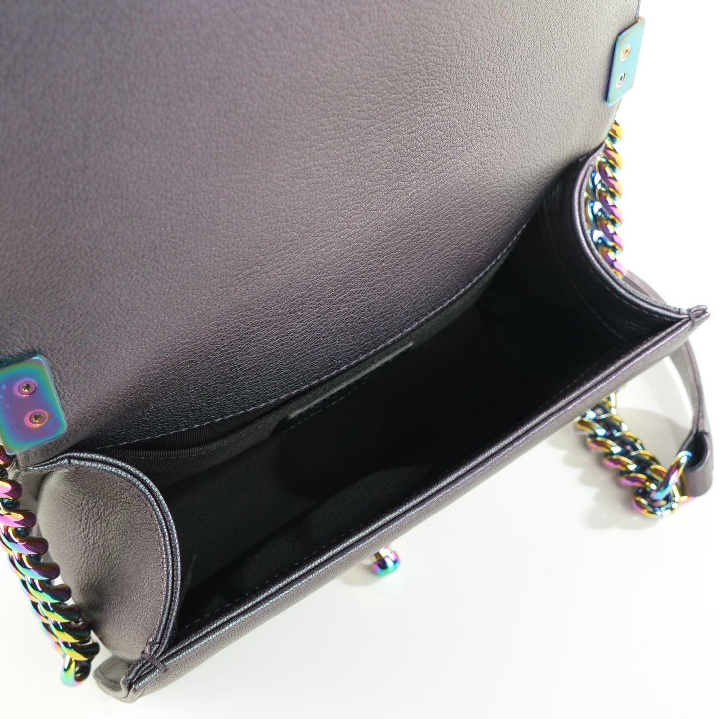 Iridescent Goatskin Quilted Small Boy with Iridescent Ruthenium Purple