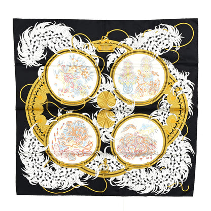 Hermes Silk Legende Brodee Scarf 90 Black 1 of 8