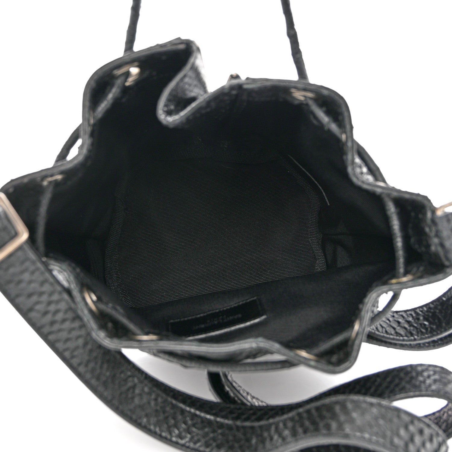 Saint Laurent Calfskin Snakeskin Embossed Small Rider Bucket Bag Black 4 of 8