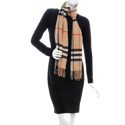 Burberry Cashmere Giant Heritage Check Fringe Scarf Camel 2 of 7
