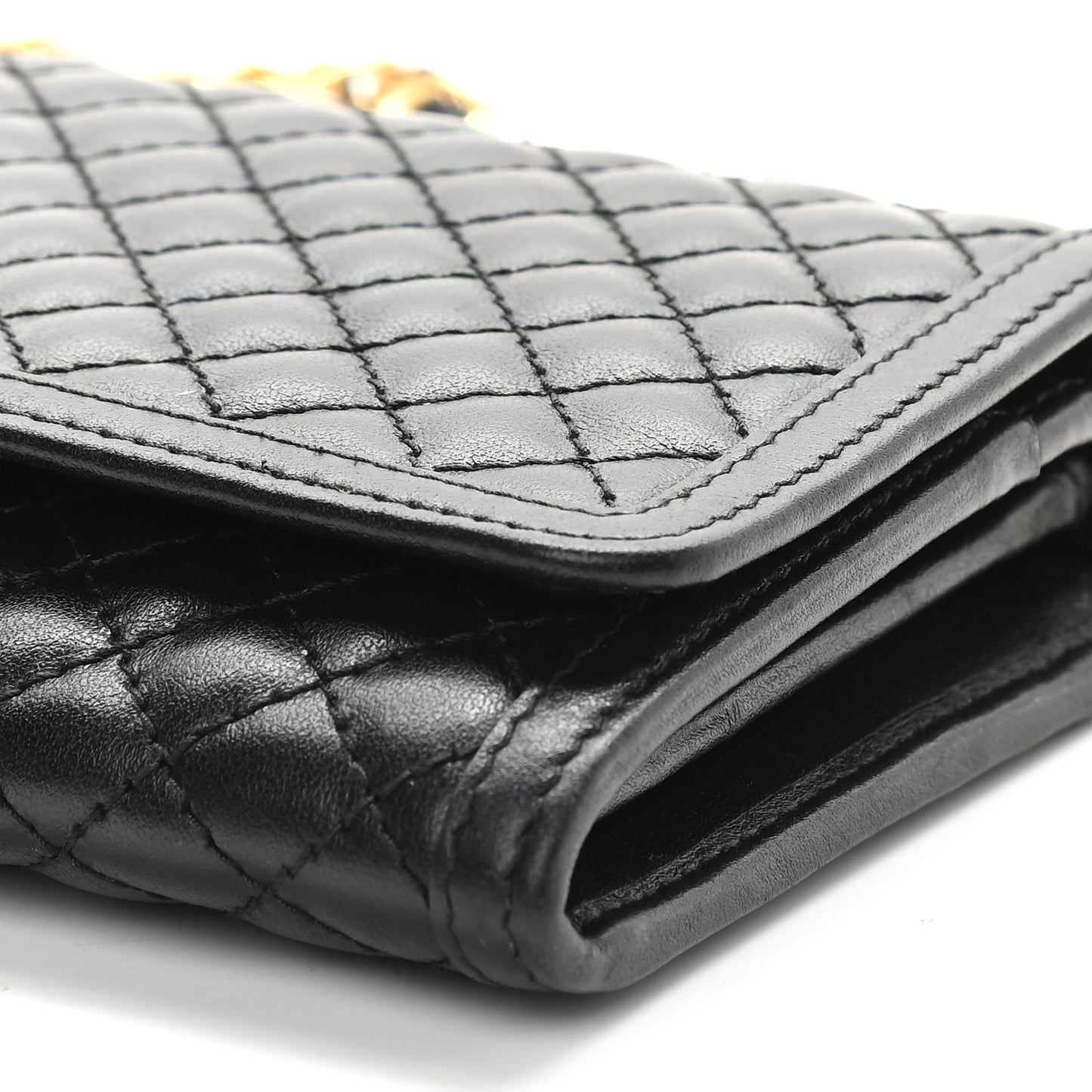 Soft Calfskin Quilted Chain Wallet Black