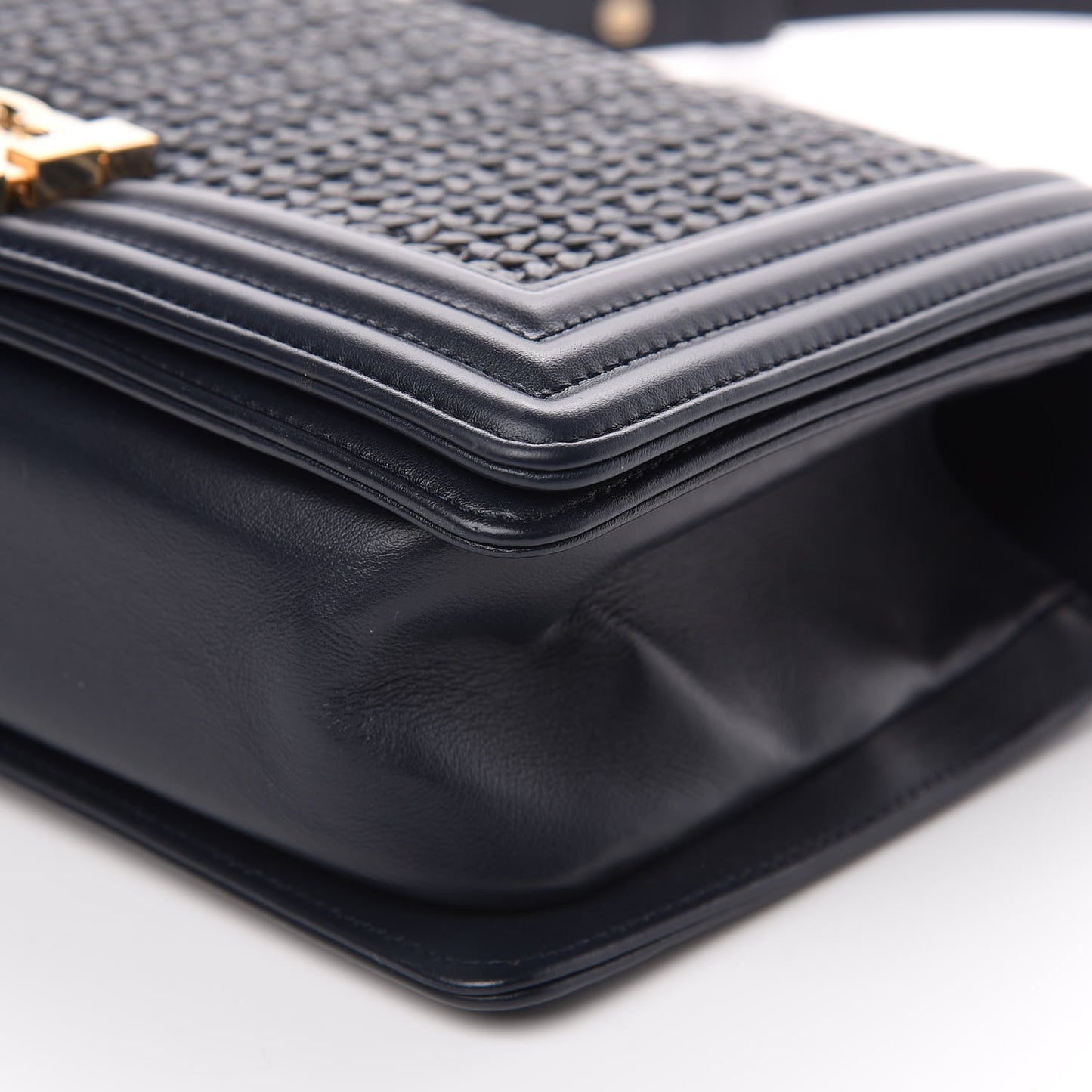 Lambskin Braided Woven Medium Boy Flap Navy Black