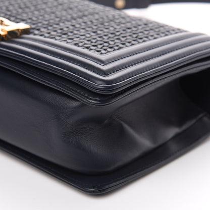 Chanel Lambskin Braided Woven Medium Boy Flap Navy Black 8 of 9