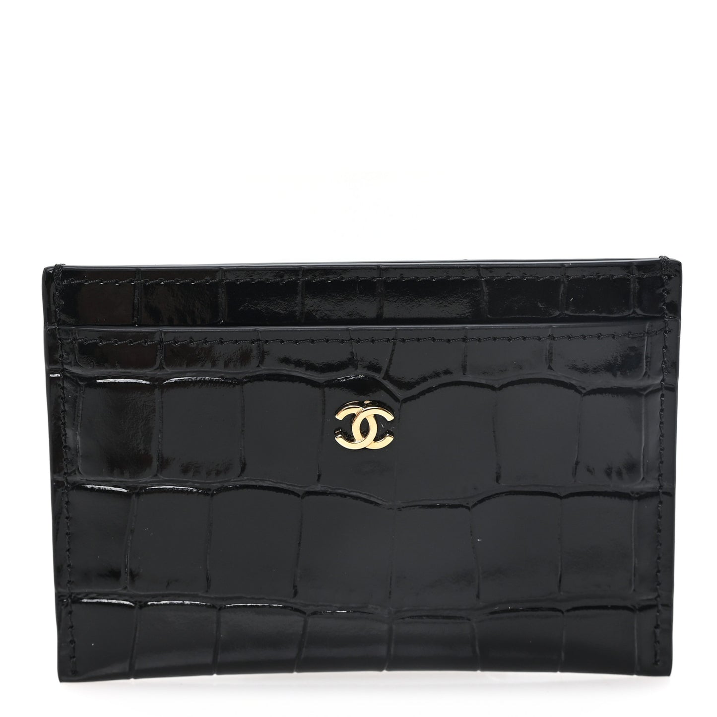 Calfskin Crocodile Embossed Crococo Card Holder Black