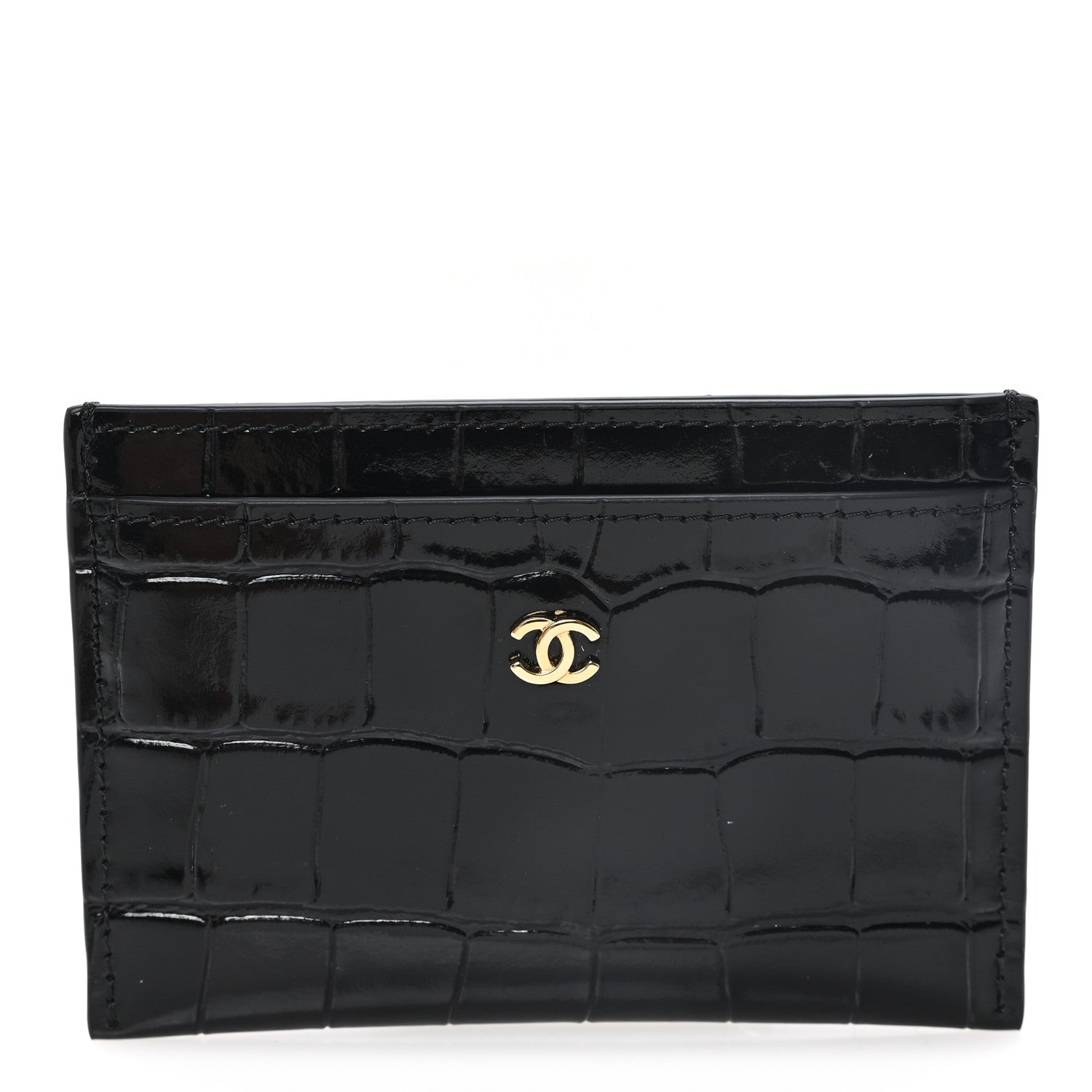 Chanel Calfskin Crocodile Embossed Crococo Card Holder Black 1 of 7