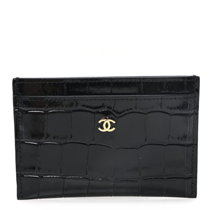 Chanel Calfskin Crocodile Embossed Crococo Card Holder Black 1 of 7