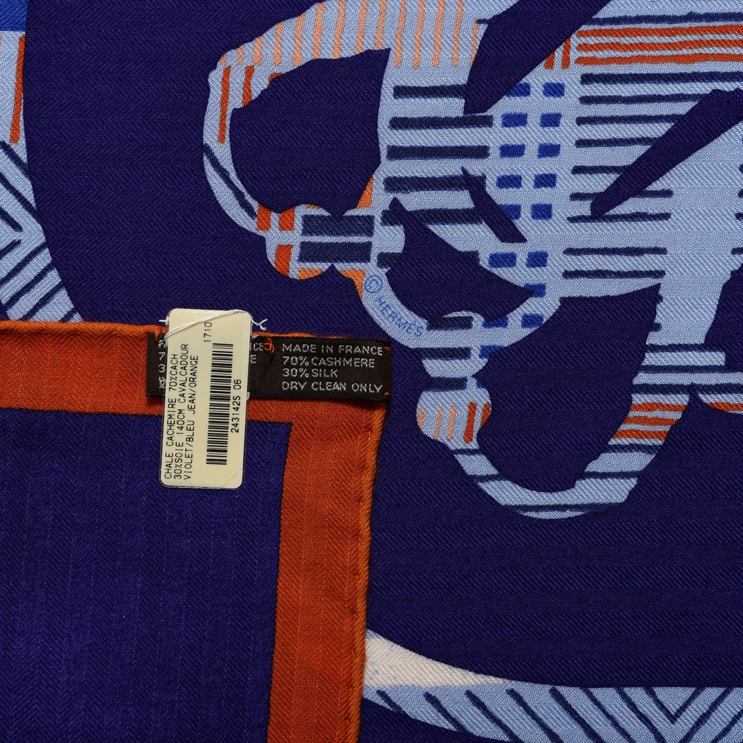 Cashmere Silk Cavalcadour Shawl 140 Violet Bleu Jean Orange