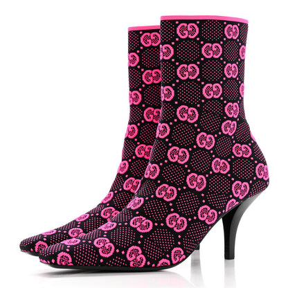 Gucci Technical Jersey Knit GG Monogram Square G 75mm Ankle Boots 38 Black Neon Fucsia 3 of 9