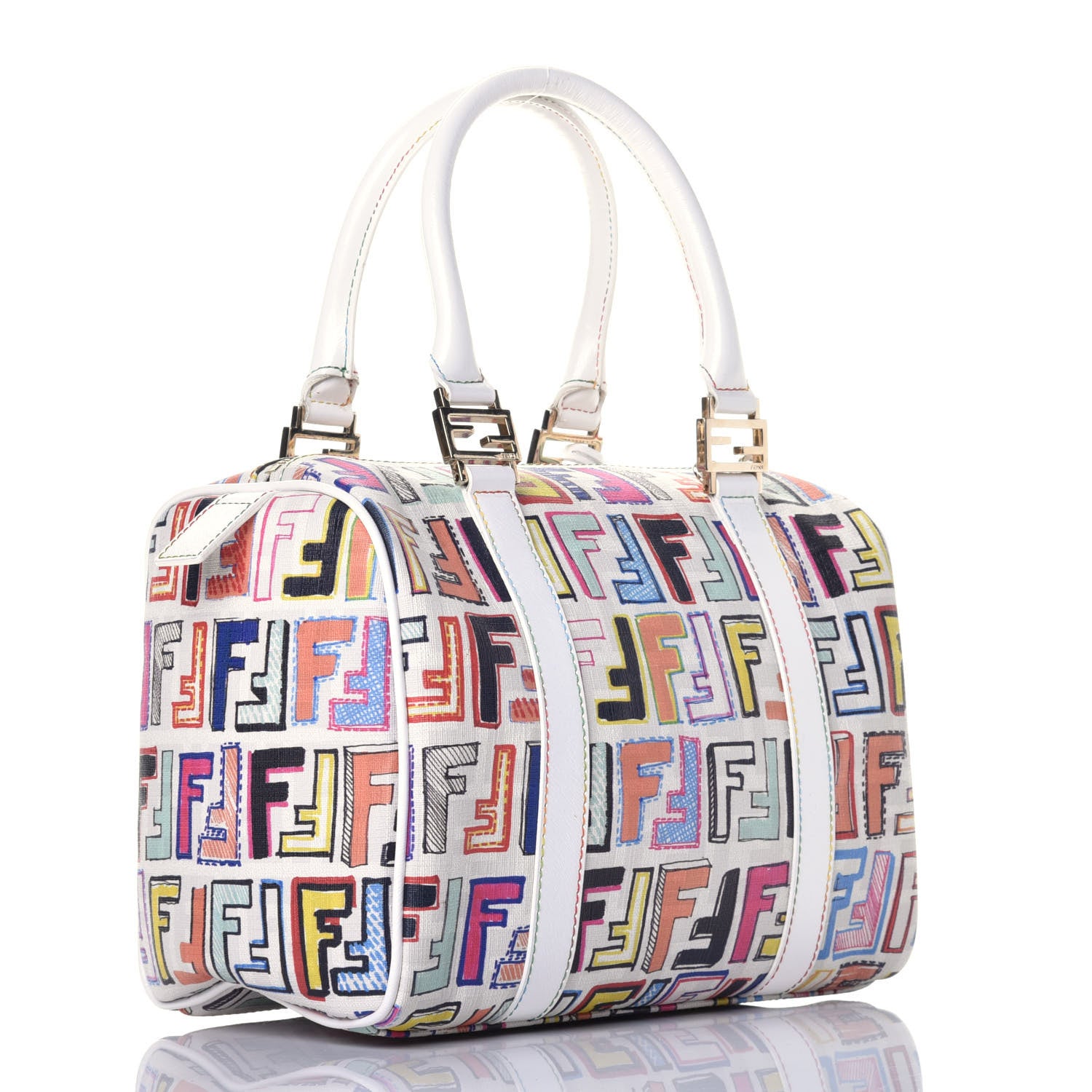 Fendi Zucca Spalmati Vitello FF Multicolor Forever Boston Multicolor White 3 of 9