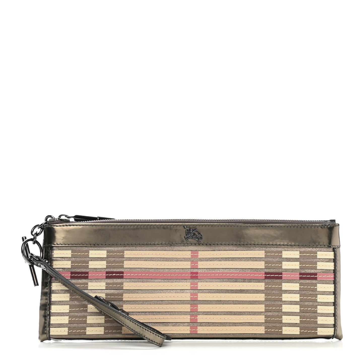 Metallic Patent Calfskin House Check Sliced Ashcombe Clutch