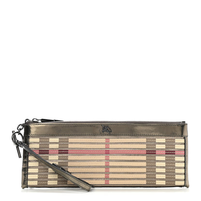 Burberry Metallic Patent Calfskin House Check Sliced Ashcombe Clutch 1 of 9