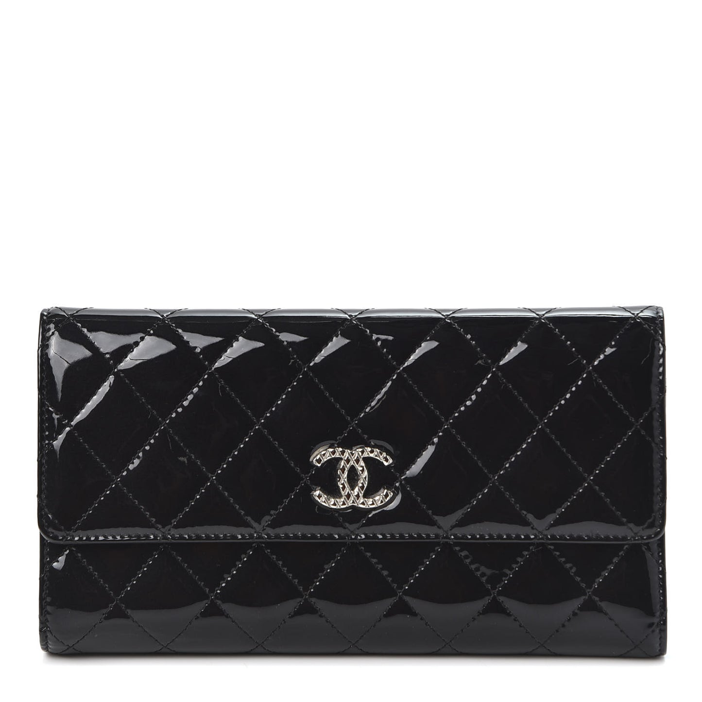 Patent Quilted Large Brilliant Flap Wallet Black