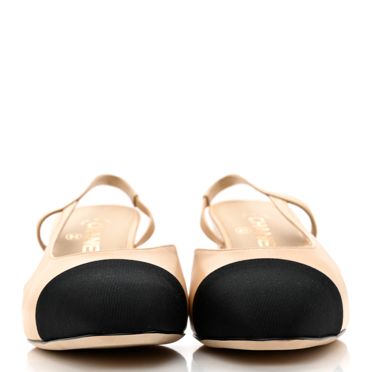 Goatskin Grosgrain Cap Toe CC Slingback Pumps 41 Beige Black