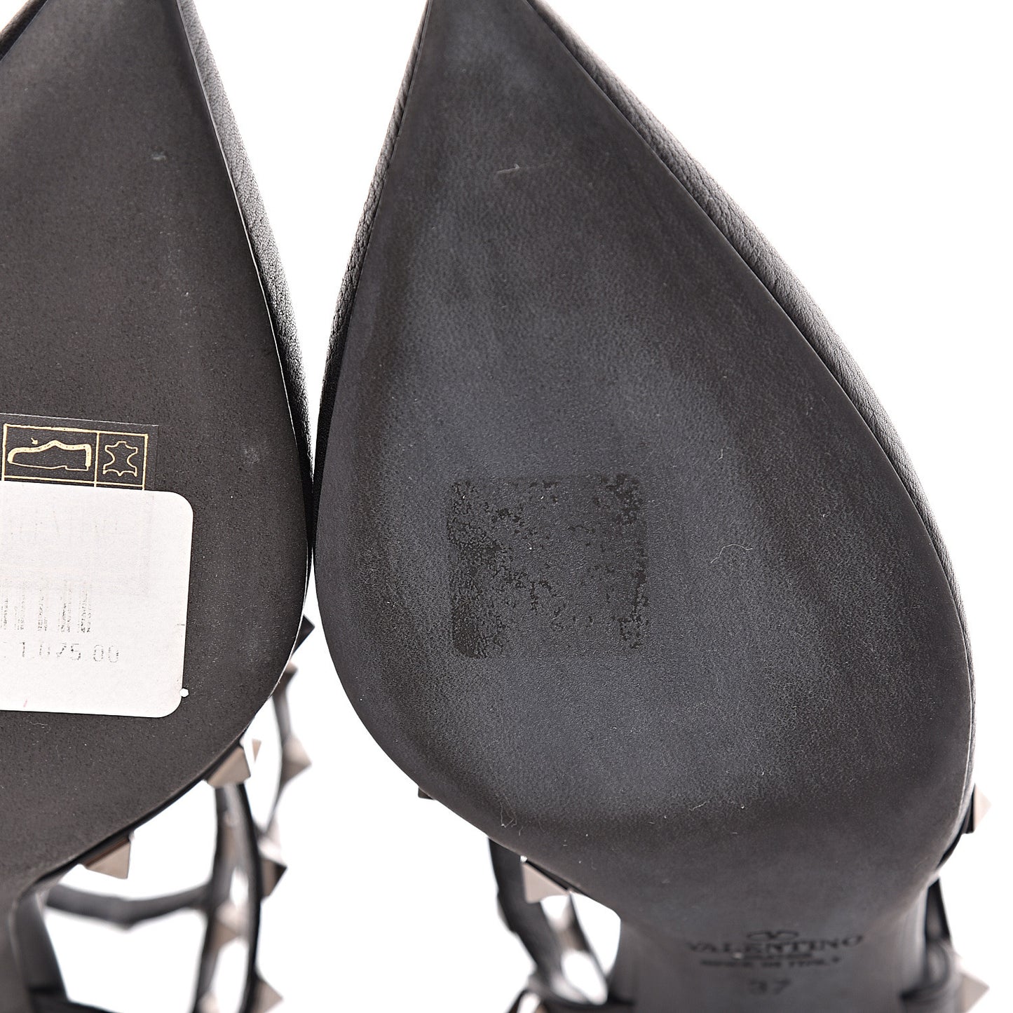 Pebbled Calfskin Rockstud Ankle Strap 65mm Pumps 37 Black