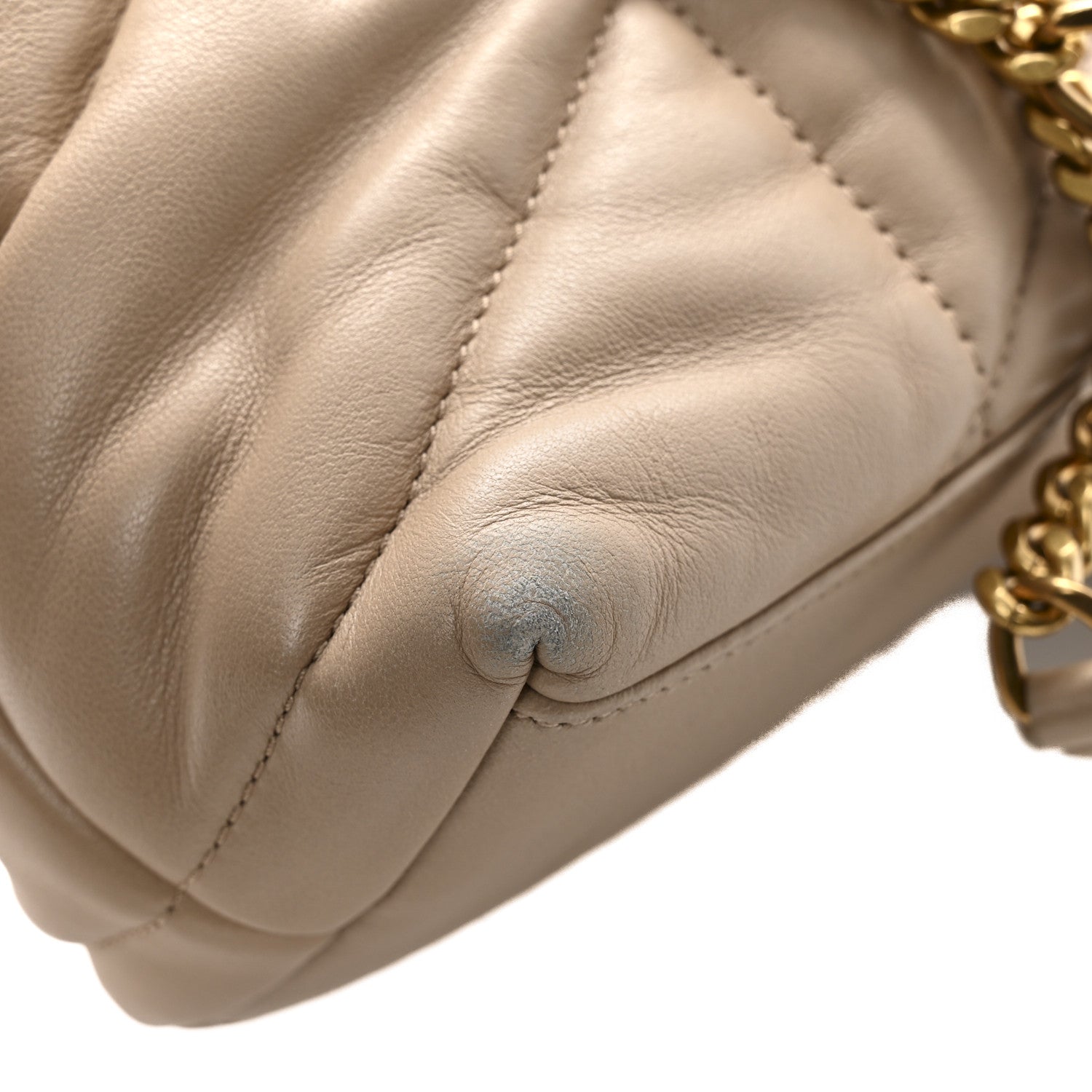 Saint Laurent Lambskin Quilted Small Loulou Puffer Monogram Chain Satchel Dark Beige 13 of 13
