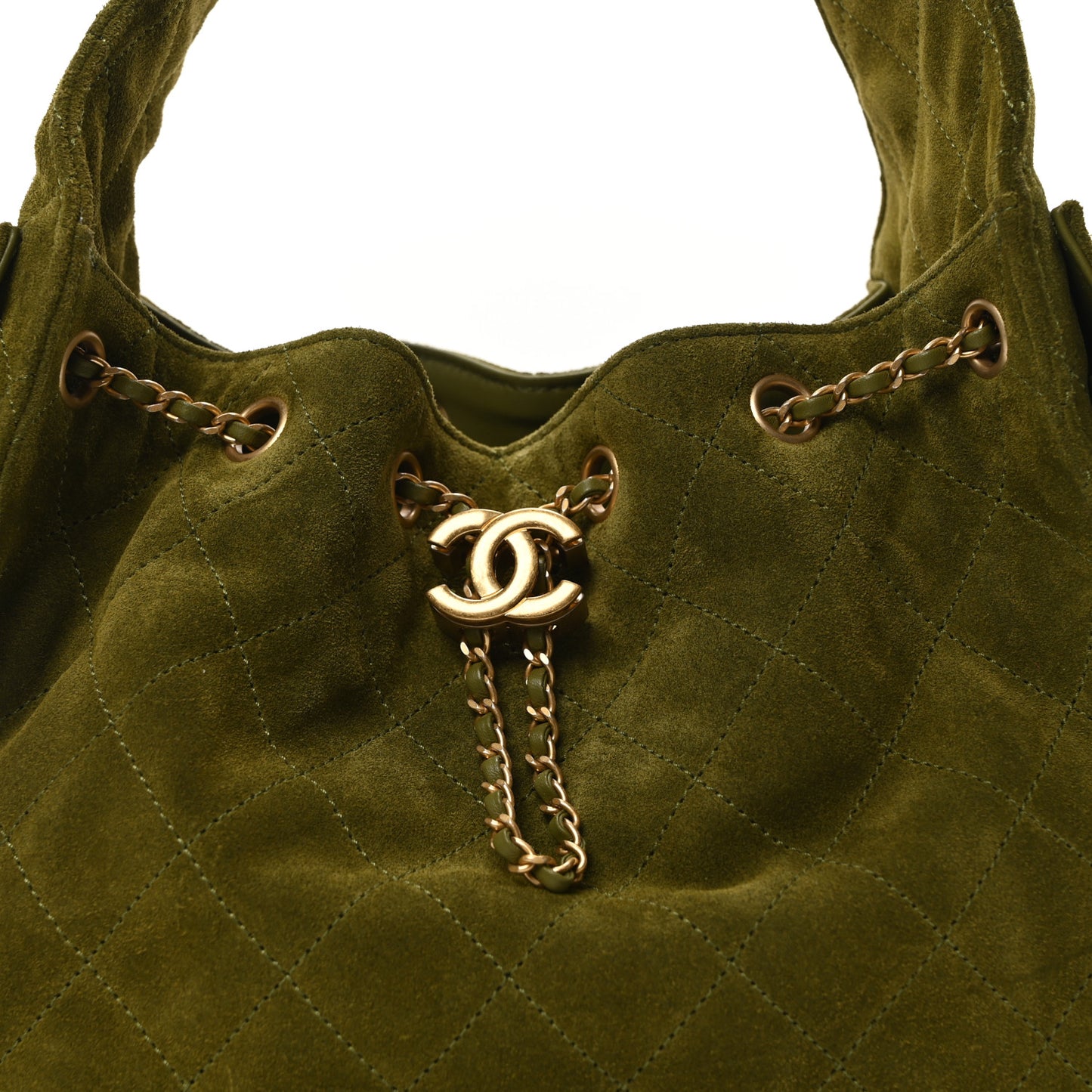 Suede Quilted Small Chanel 25 Handbag Khaki