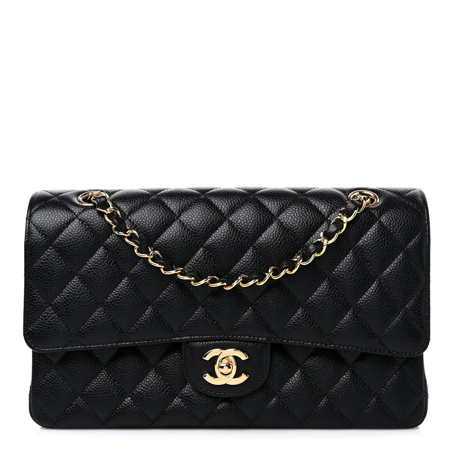 Caviar Quilted Medium Double Flap Black