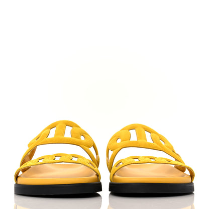 Hermes Suede Goatskin Extra Sandals 37 Jaune Sable 2 of 9