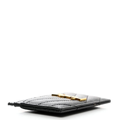 Saint Laurent Grain De Poudre Matelasse Chevron Monogram Credit Card Case Black 4 of 8
