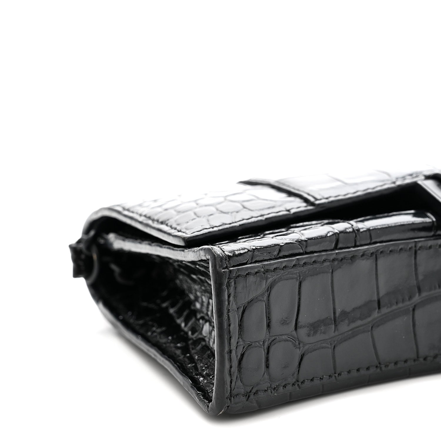 Balenciaga Shiny Calfskin Monochrome Crocodile Embossed Hourglass Chain Bag Black 8 of 12