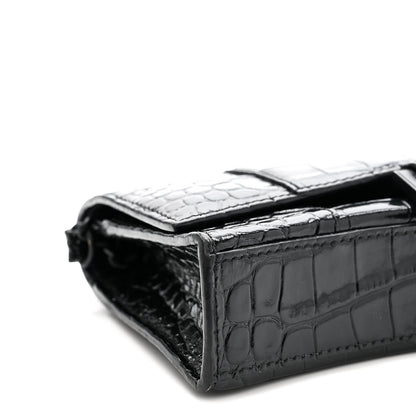 Balenciaga Shiny Calfskin Monochrome Crocodile Embossed Hourglass Chain Bag Black 8 of 12