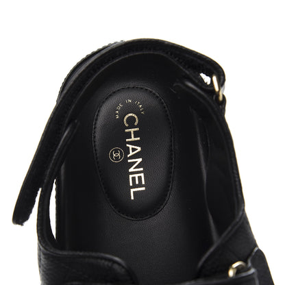 Chanel Grained Calfskin Velcro Dad Sandals 39 Black 6 of 9