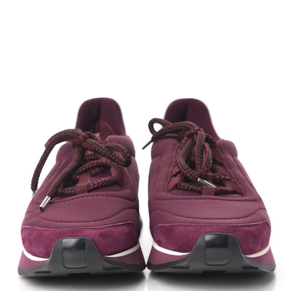 Hermes Tech Canvas Calfskin Suede Goatskin Womens Miles Sneakers 40 Lie De Vin Blanc 2 of 7
