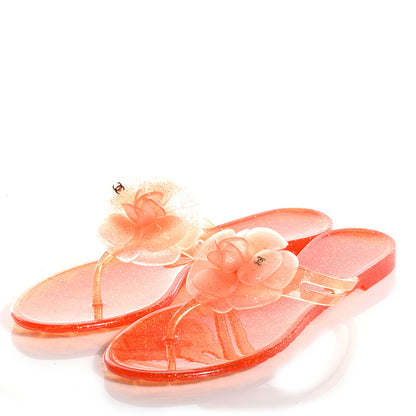 Chanel Jelly Camellia Glitter Thong Sandals 38 Orange 3 of 5