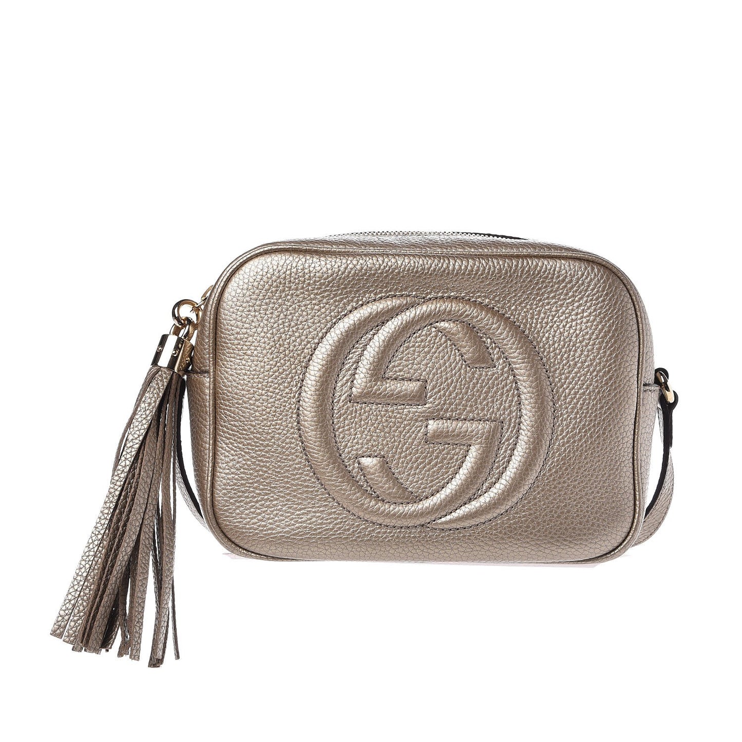 Metallic Pebbled Calfskin Small Soho Disco Bag Golden Beige