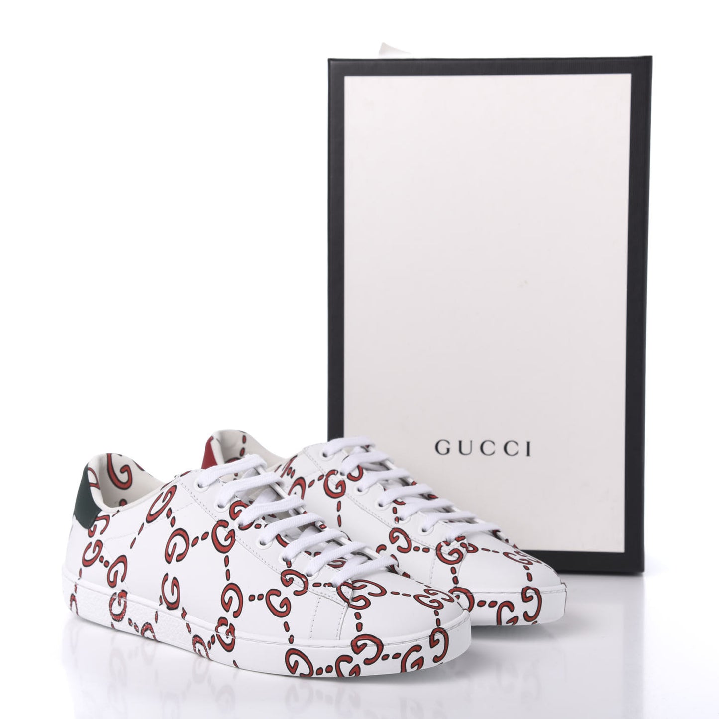 Calfskin GucciGhost Print Womens Ace Sneakers 38 White Hibiscus Red