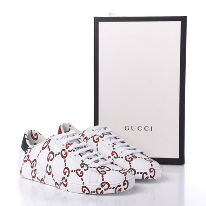 Gucci Calfskin GucciGhost Print Womens Ace Sneakers 38 White Hibiscus Red 9 of 11