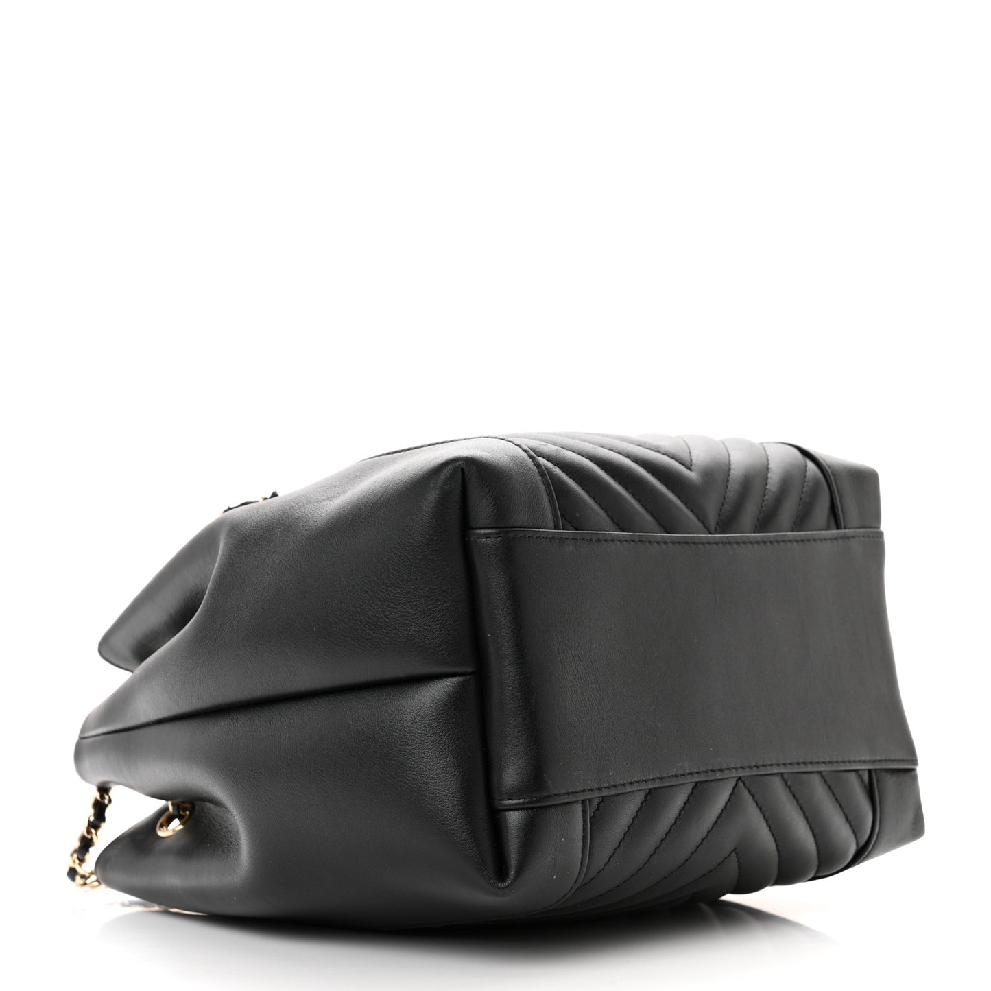 Calfskin Quilted Daily Chevron Drawstring Bag Black