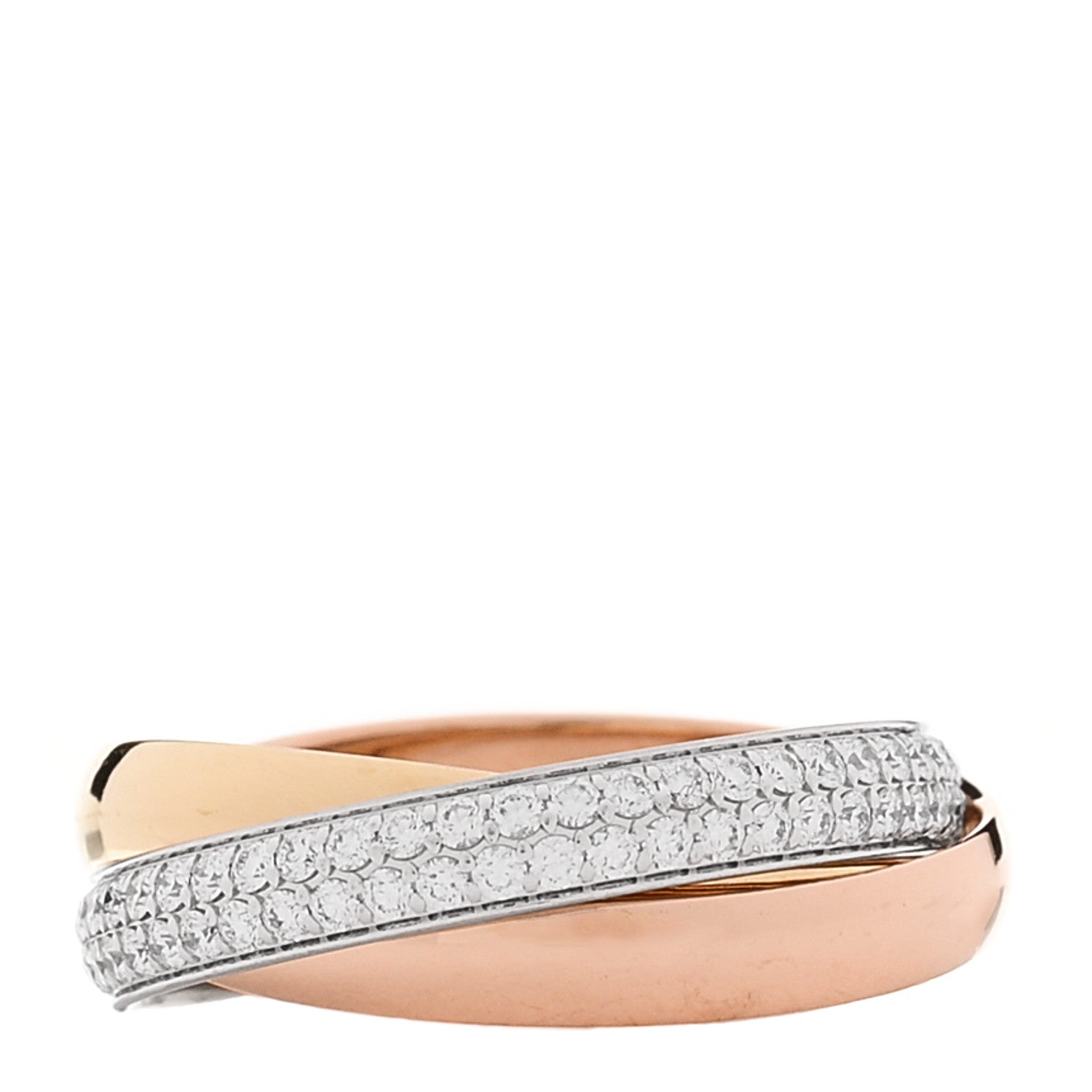 Cartier 18K White Yellow Pink Gold Diamond Small Trinity Paved Ring 48 4.5 1 of 4