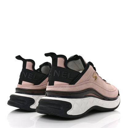 Chanel Suede Calfskin Nylon Grosgrain CC Sneakers 37.5 Light Pink 4 of 9