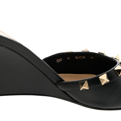Valentino Garavani Calfskin Rockstud Wedge Sandals 38.5 Black 8 of 10