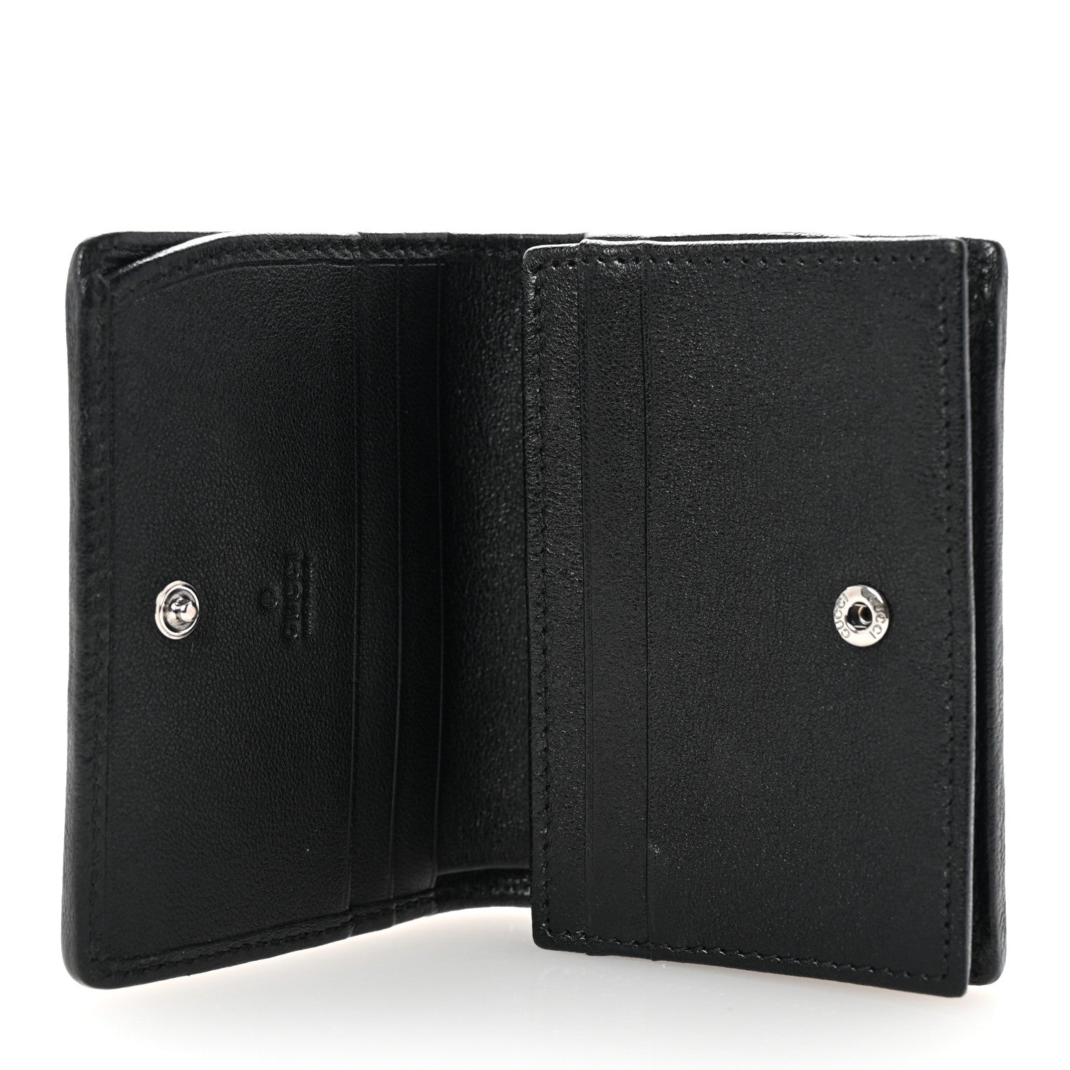 Gucci Sakai Be Green Calfskin Diagonal Stitched Blondie Card Case Wallet Black 5 of 7