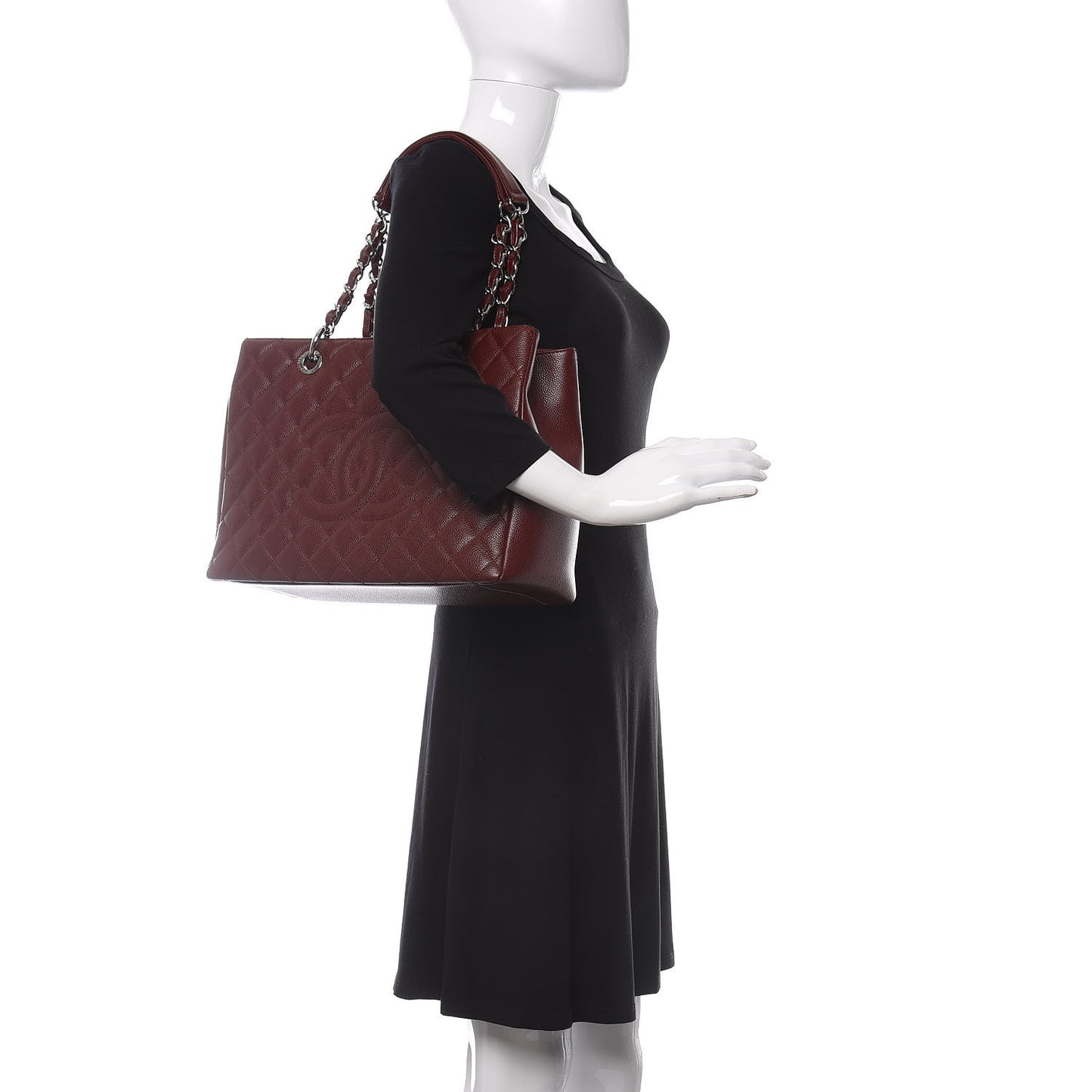 Caviar Quilted Grand Shopping Tote GST Dark Burgundy