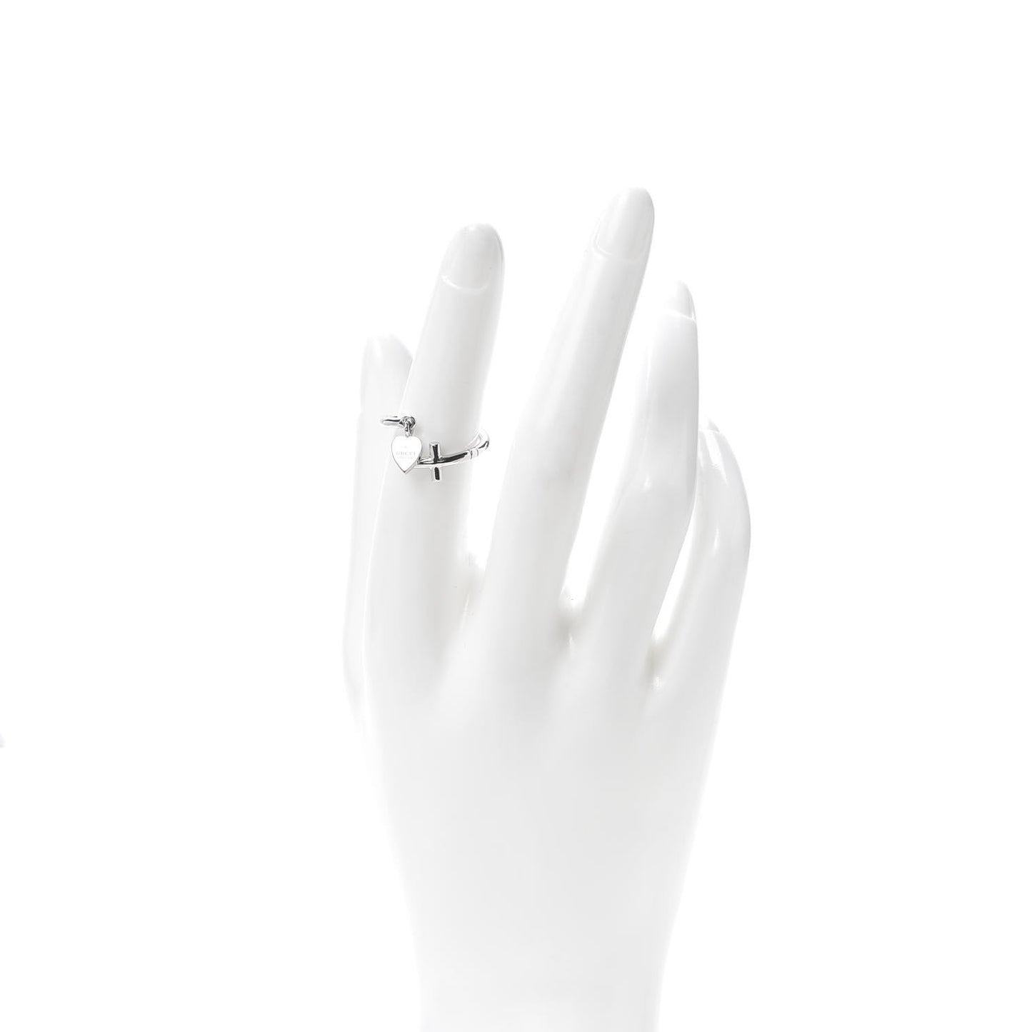 18K White Gold Cross and Heart Ring 50 5.5