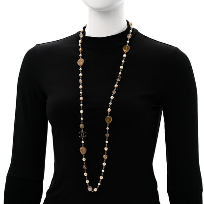 Chanel Pearl Glass Bead CC Long Necklace Gold 2 of 5