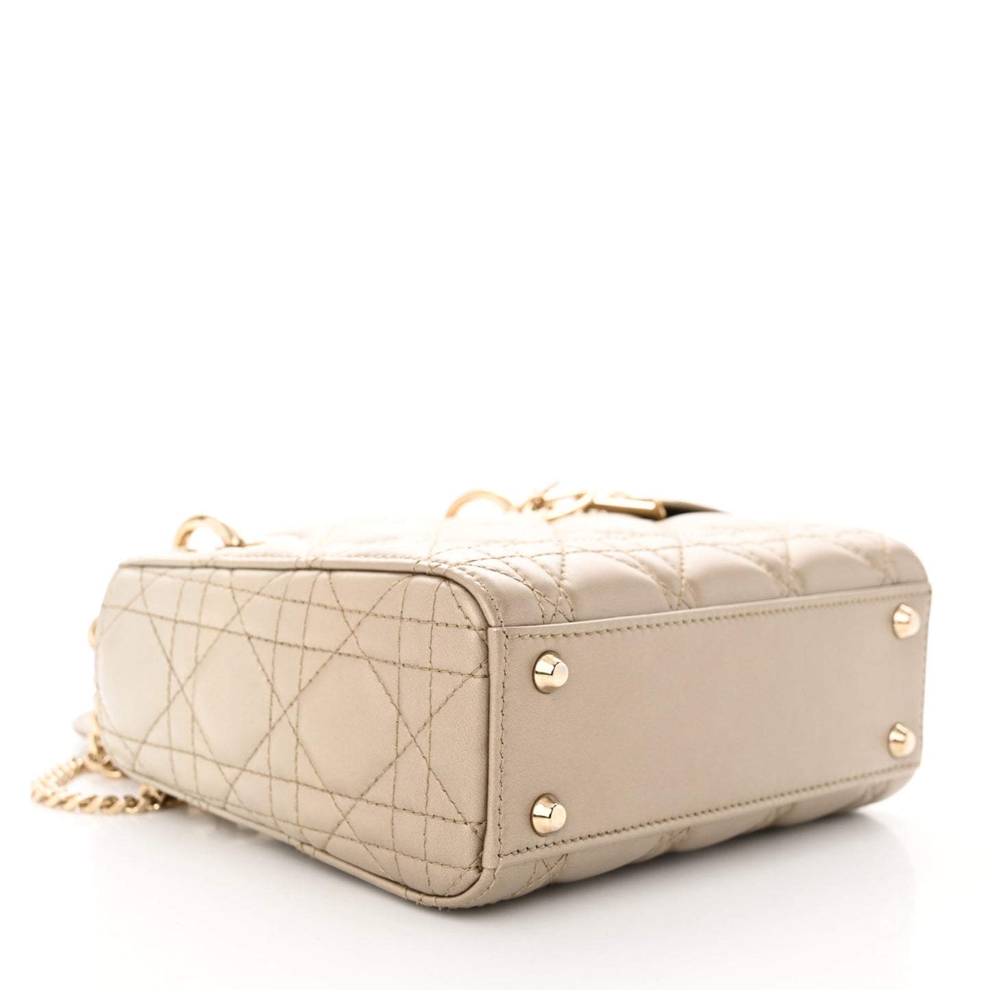 Metallic Lambskin Cannage Mini Lady Dior Gold