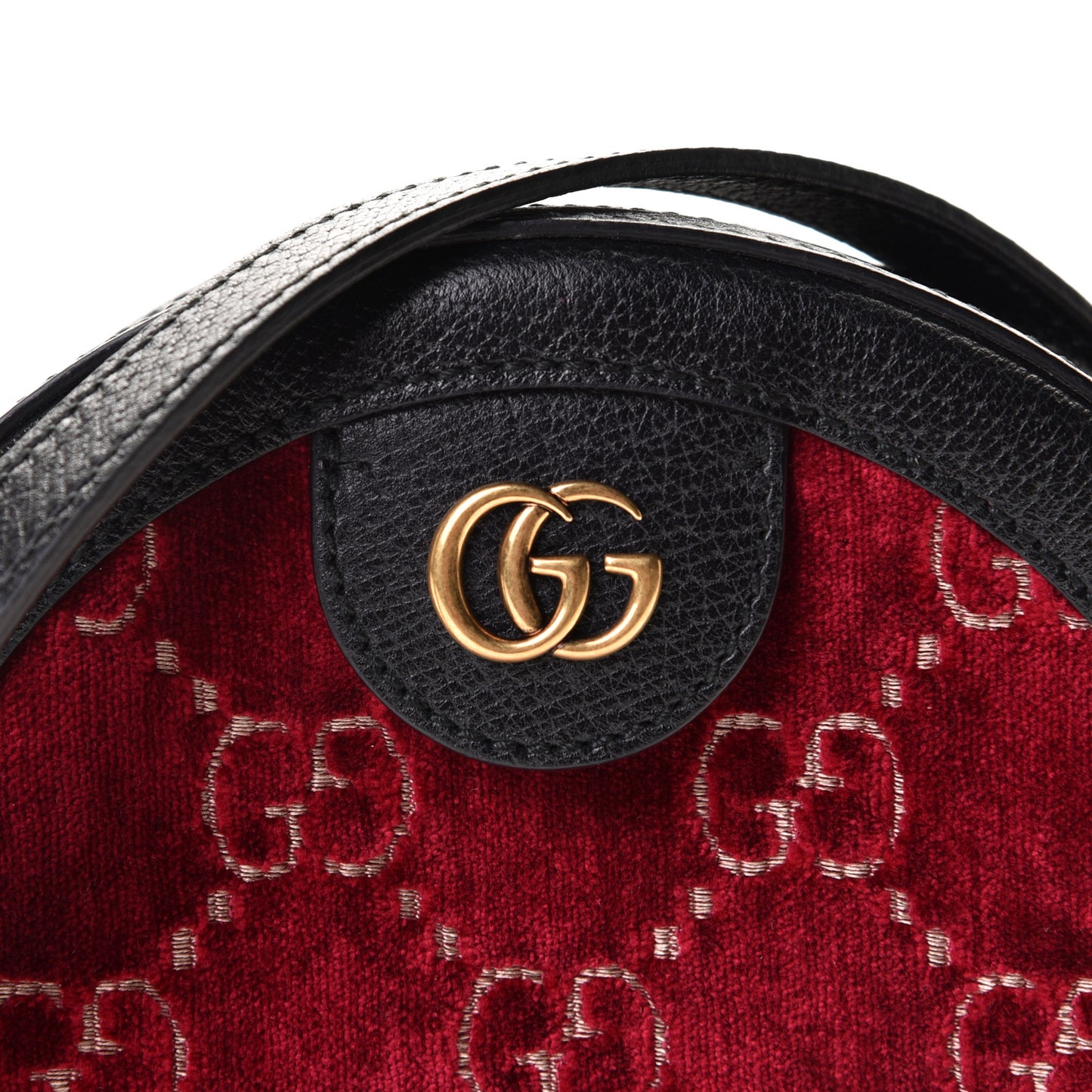 Velvet GG Monogram Textured Calfskin Round Shoulder Bag Red Cipria Black