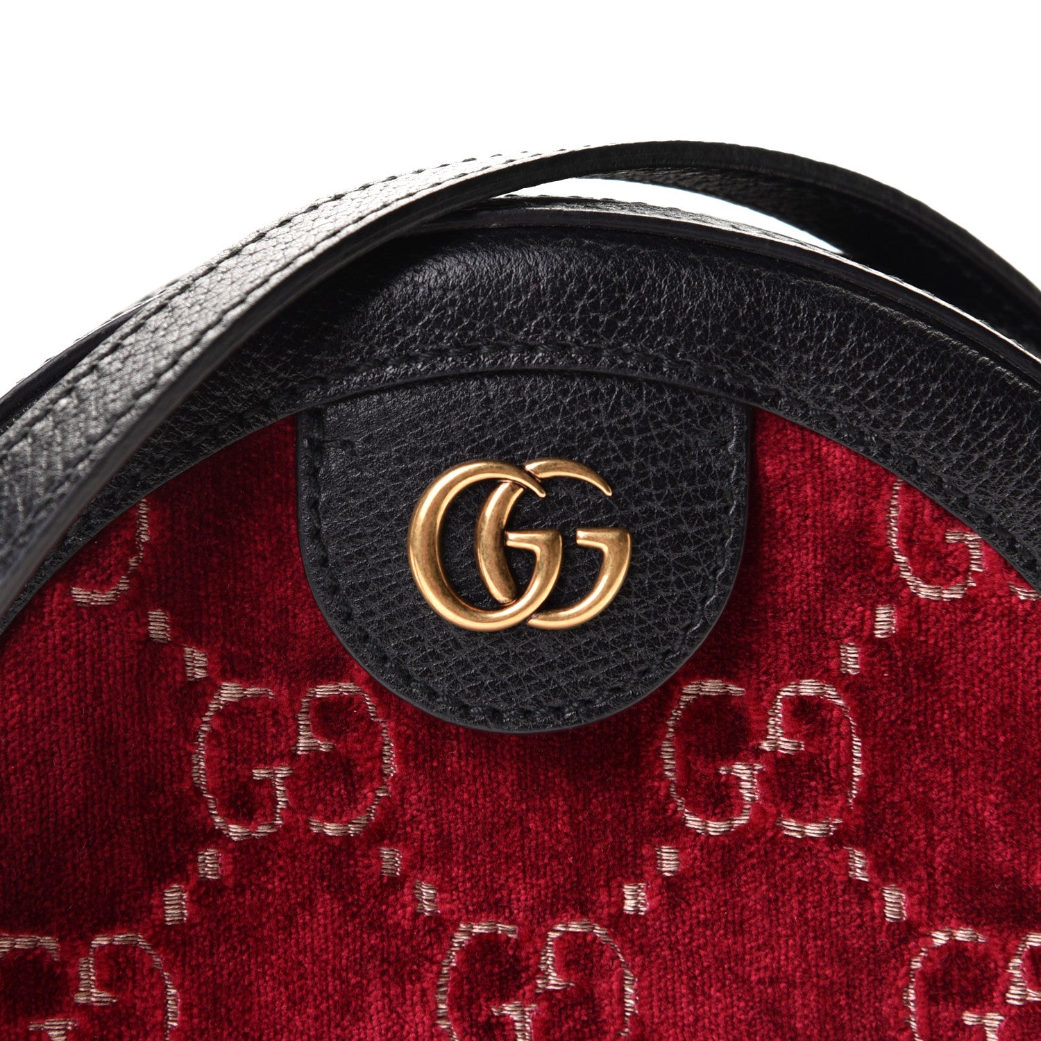 Gucci Velvet GG Monogram Textured Calfskin Round Shoulder Bag Red Cipria Black 7 of 8