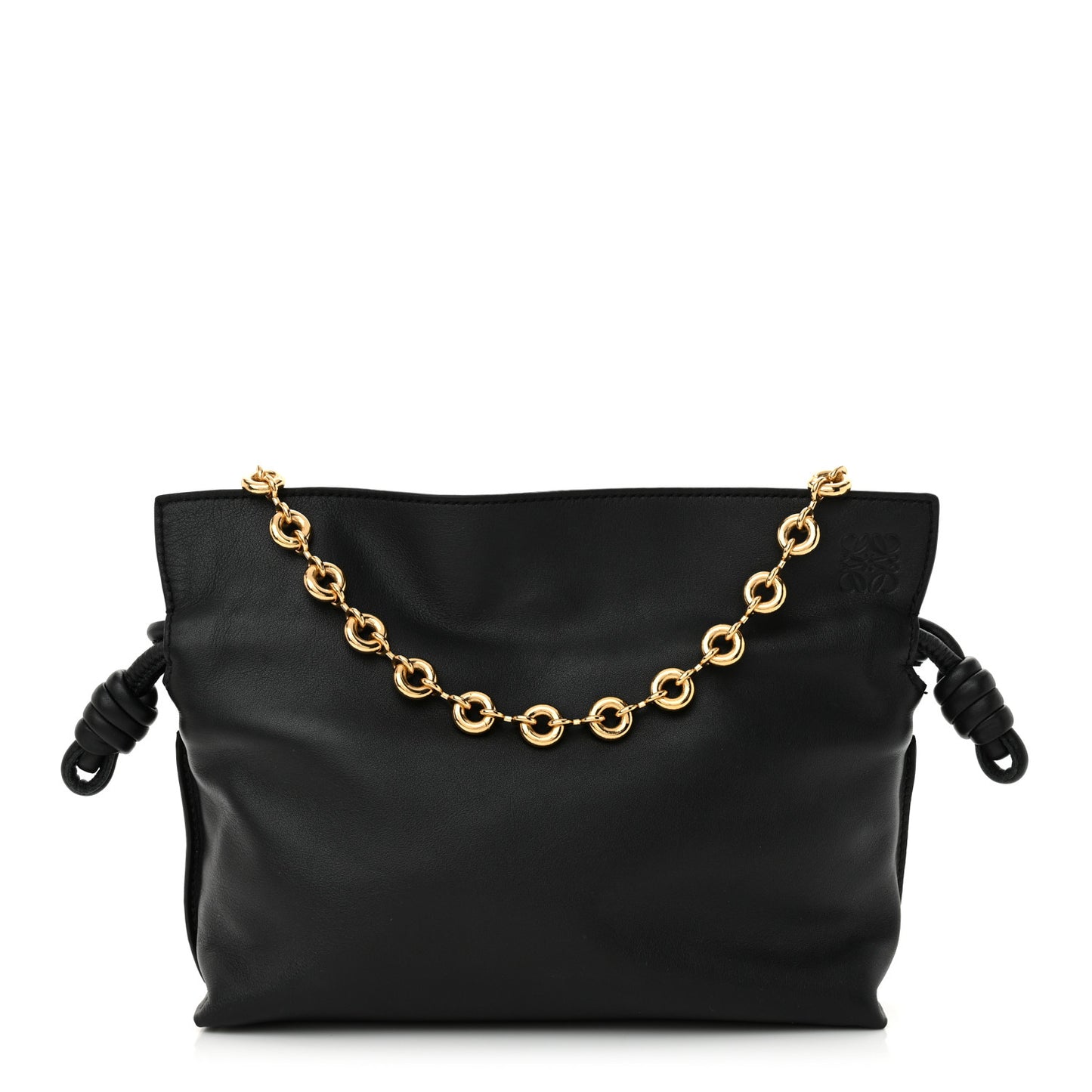 Nappa Calfskin Mini Flamenco Knot Clutch With Chain Black