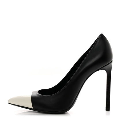Saint Laurent Calfskin Bi-Color Cap Toe 105 Pumps 36.5 Black Porcellana 1 of 9