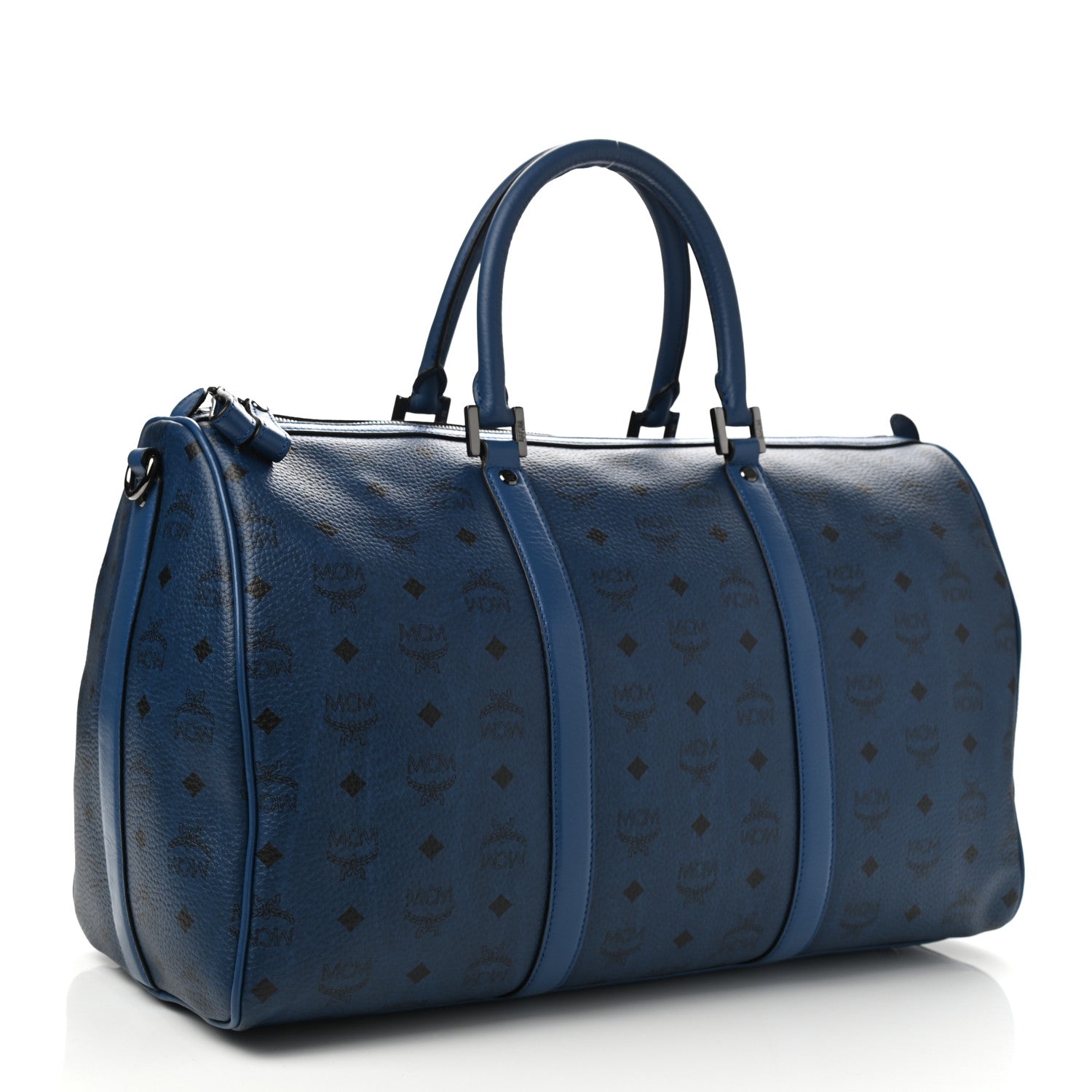 MCM Visetos Medium Traveler Weekender Duffle Bag Navy Blue 2 of 7