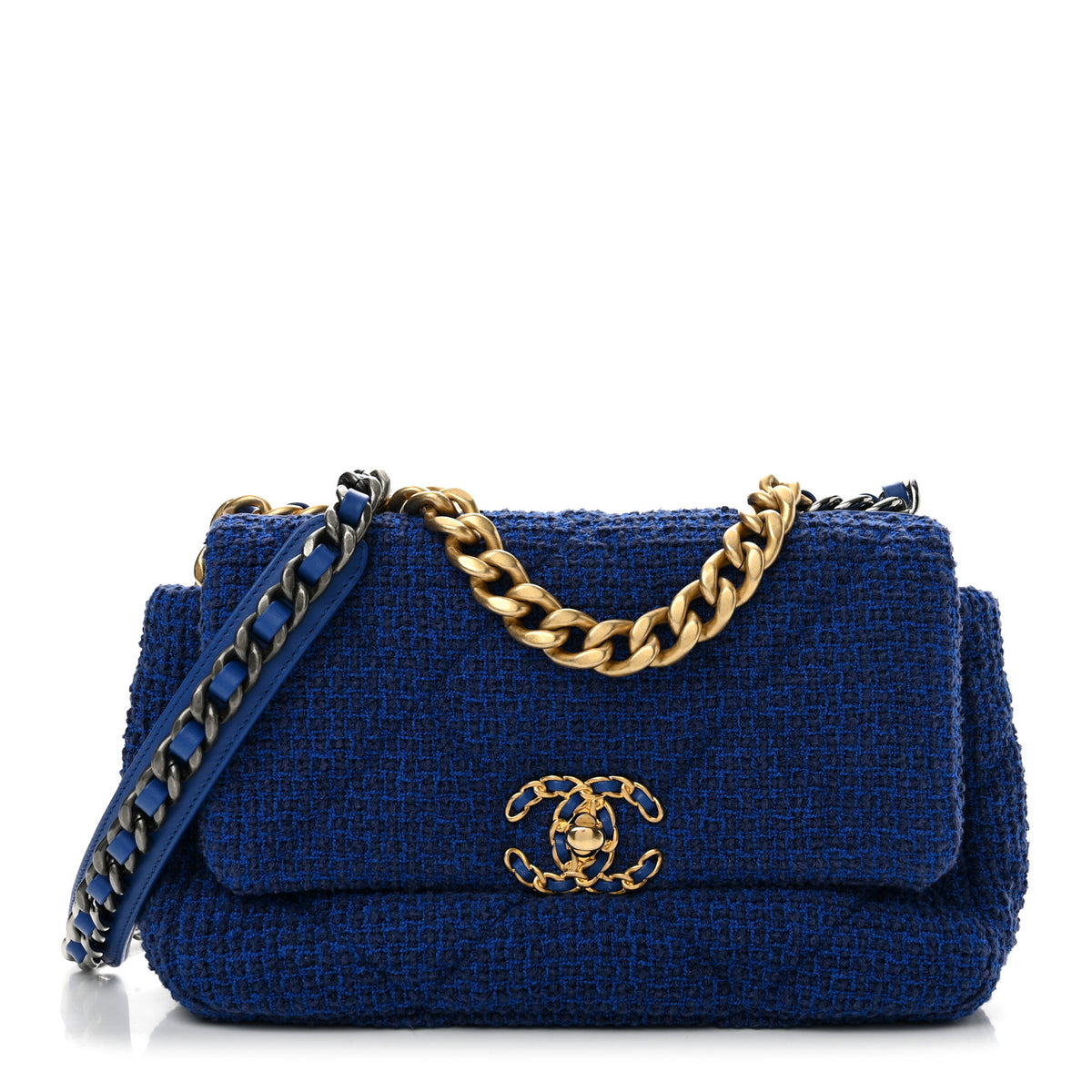 Chanel Tweed Quilted Large Chanel 19 Flap Blue 1 of 13
