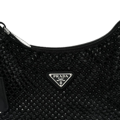 Prada Satin Crystal Mini Re-Edition 2000 Bag Black 8 of 11